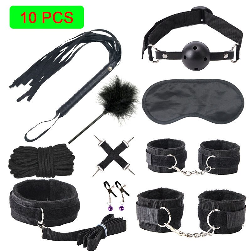 Adults Erotic Sex Game Toys Kit Lovers BDSM Sex Game Handcuffs Whip Tail Anal Gag Mask Cosplay Sex Toys For Women