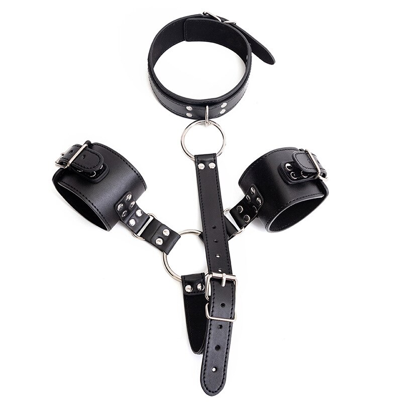 Leather Neck to Wrist Restraints Bdsm Bondage Belt Handcuffs Collar Gags Adult Games Sex Toys For Couples  Erotic Sex Game