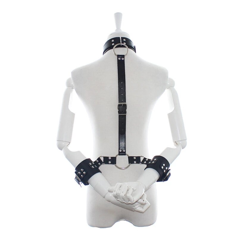 Leather Neck to Wrist Restraints Bdsm Bondage Belt Handcuffs Collar Gags Adult Games Sex Toys For Couples  Erotic Sex Game