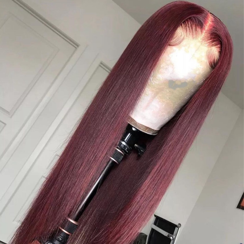 18-26inch Wine Red Long Lace Front Wig Silky Straight 99j Lace Frotal Wig for Women Cosplay Wigs For Part Daily Headband Wig