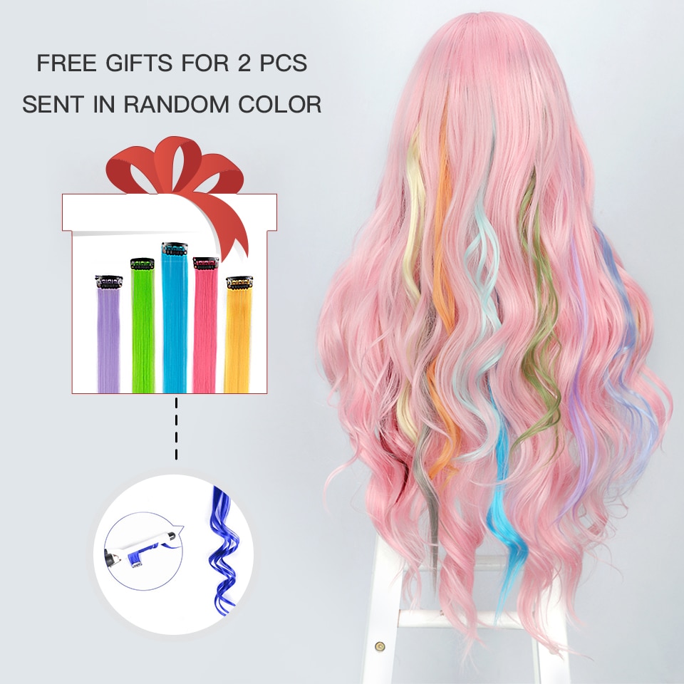 Synthetic Long Wavy Synthetic Wig Highlight Wigs for Women Side Part Natural Black Wig Heat Resistant Fiber Hair Cosplay  Wig