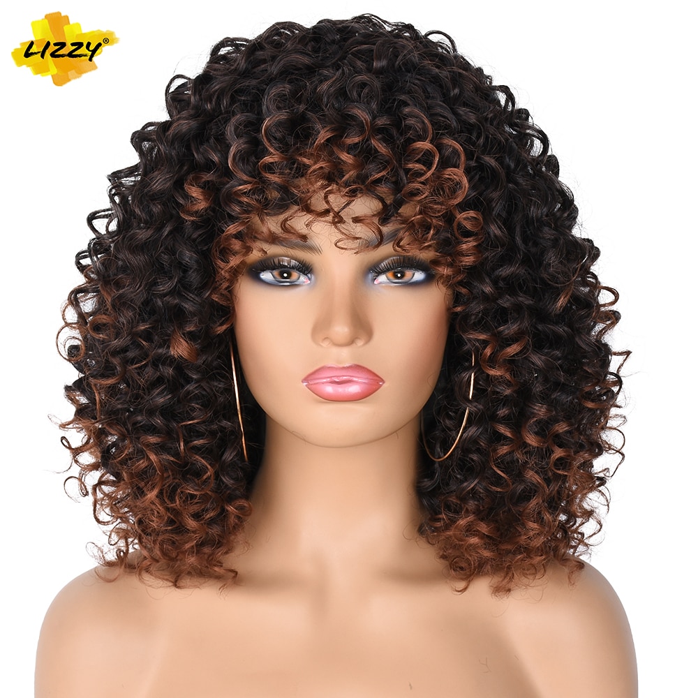 Short Hair Synthetic Wig Afro Curly Wigs For Black And White Women Omber Glueless Natural High Temperature Curls 14inch Lizzy