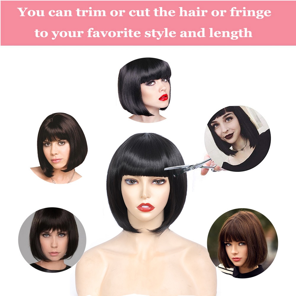Alororo Short Synthetic Straight Bob Wig for Women High Temperature Fibre Daily Available Natural Black Cosplay Wig
