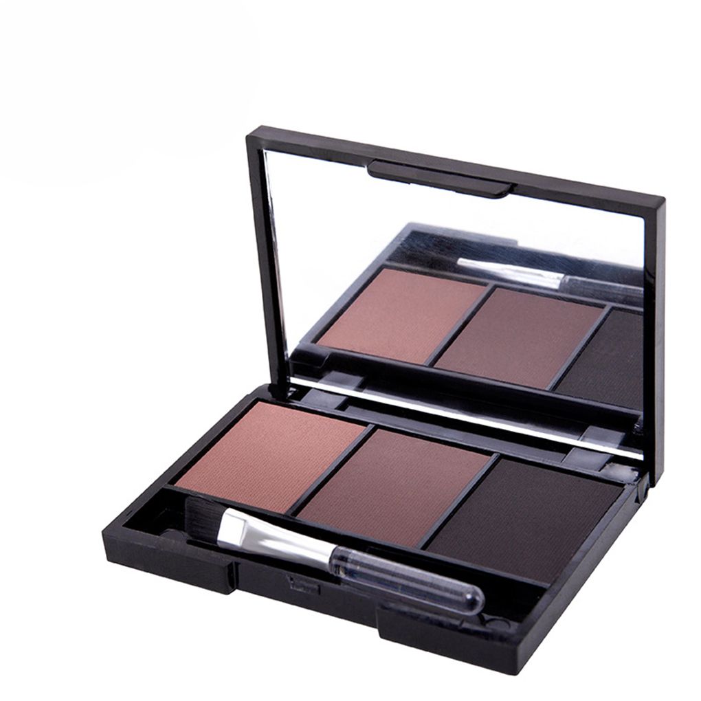 Hot Sale 3 Colors Professional Kit Long Lasting Eyebrow Powder Shadow Palette With Soft Brush And Mirror
