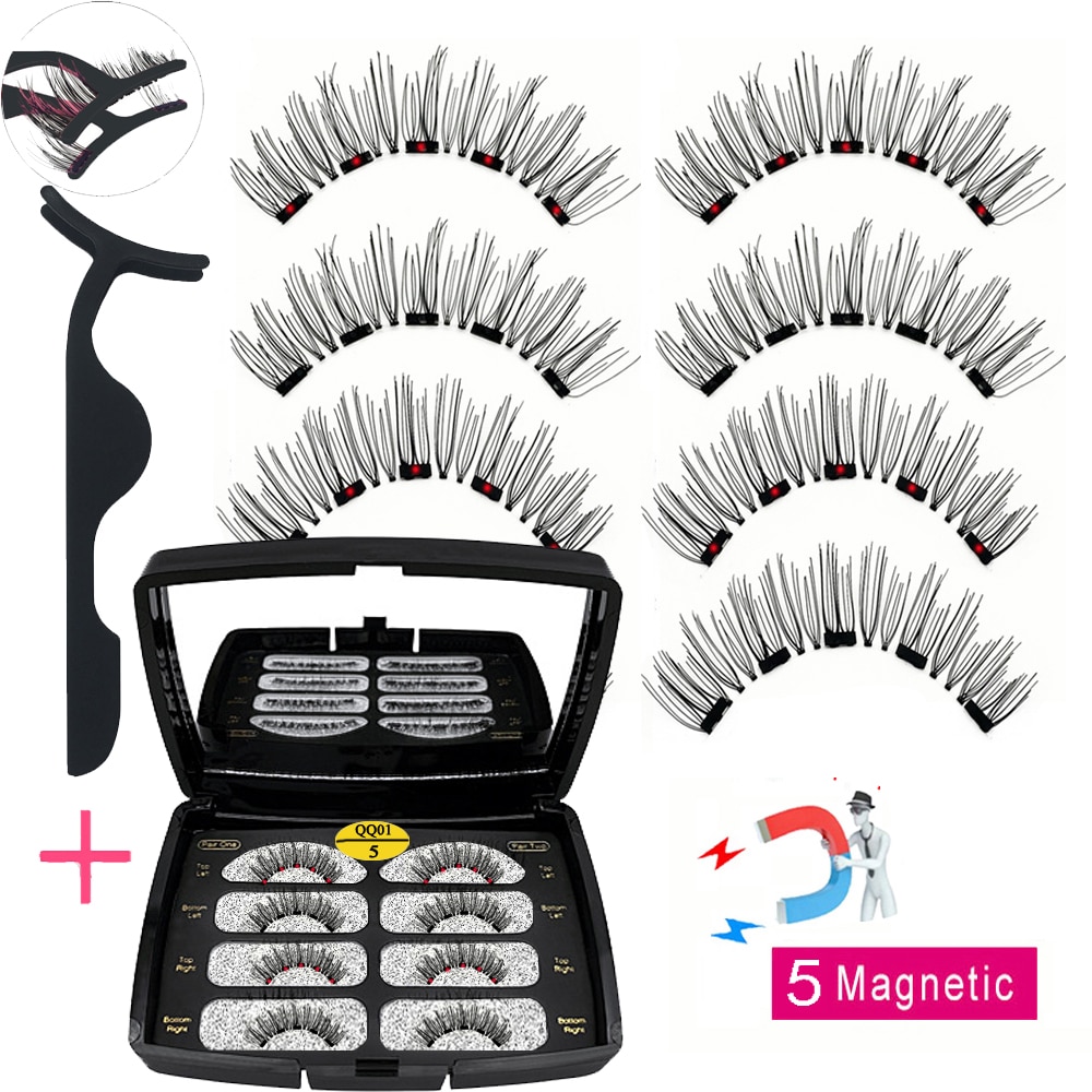 LEKOFO Magnetic Eyelashes With 5 Magnets Natural Handmade 3D/6D Fake Lashes Acrylic Box Long False Eyelashes Cosmetics For Gift