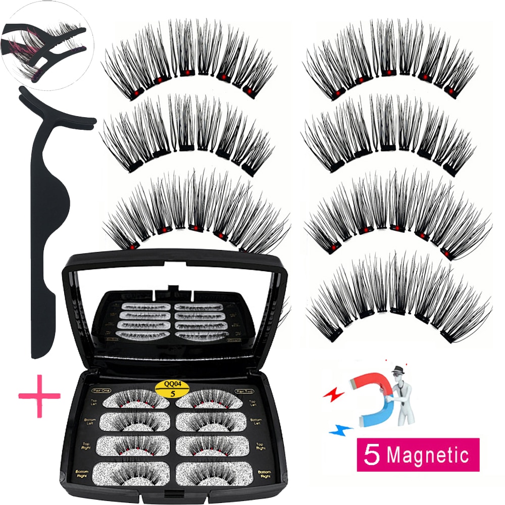 LEKOFO Magnetic Eyelashes With 5 Magnets Natural Handmade 3D/6D Fake Lashes Acrylic Box Long False Eyelashes Cosmetics For Gift