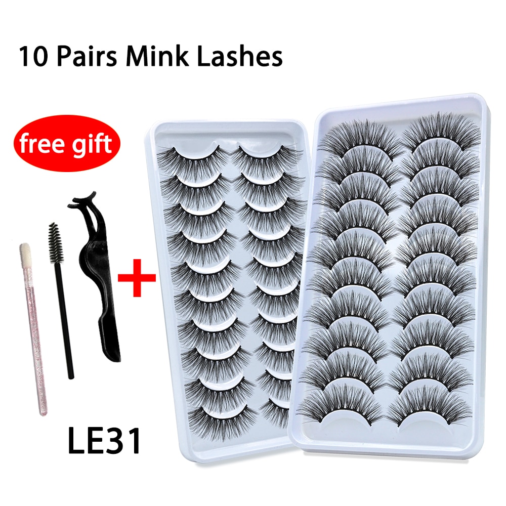 LE 3D 10Pairs 100% Mink Lashes Dramatic Volume Fake Eye Lashes Fluffy Soft Wispy Faux Cils Natural long False Eyelashe Wholesale