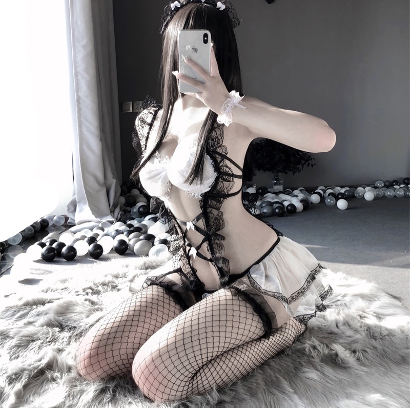 Japanese Classical Maid  Sexy Lingerie Set  Servant Cosplay Role Play Costume See-through Lace Cute Sexy Dress For Women New