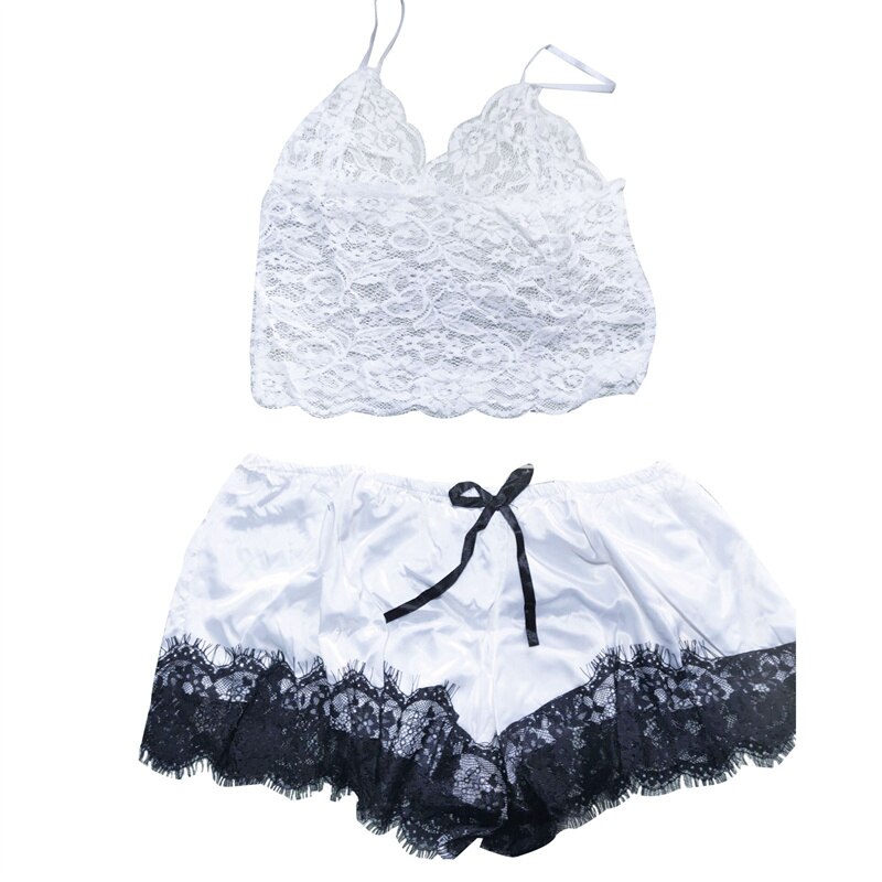 1 Set Fashion Womens Lace Sleepwear Lingerie Tops Shorts Set Babydoll Pajamas Underwear Nightwear S/M/L/XL/2XL/3XL 11 Colors