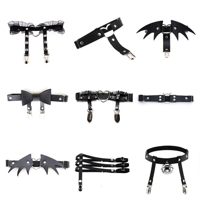 Rock Sexy Leather Elasticity Harness Heart Leg Chain Garter Belts Cosplay High Quality Elastic Punk Gothic Anklet Ring Garter