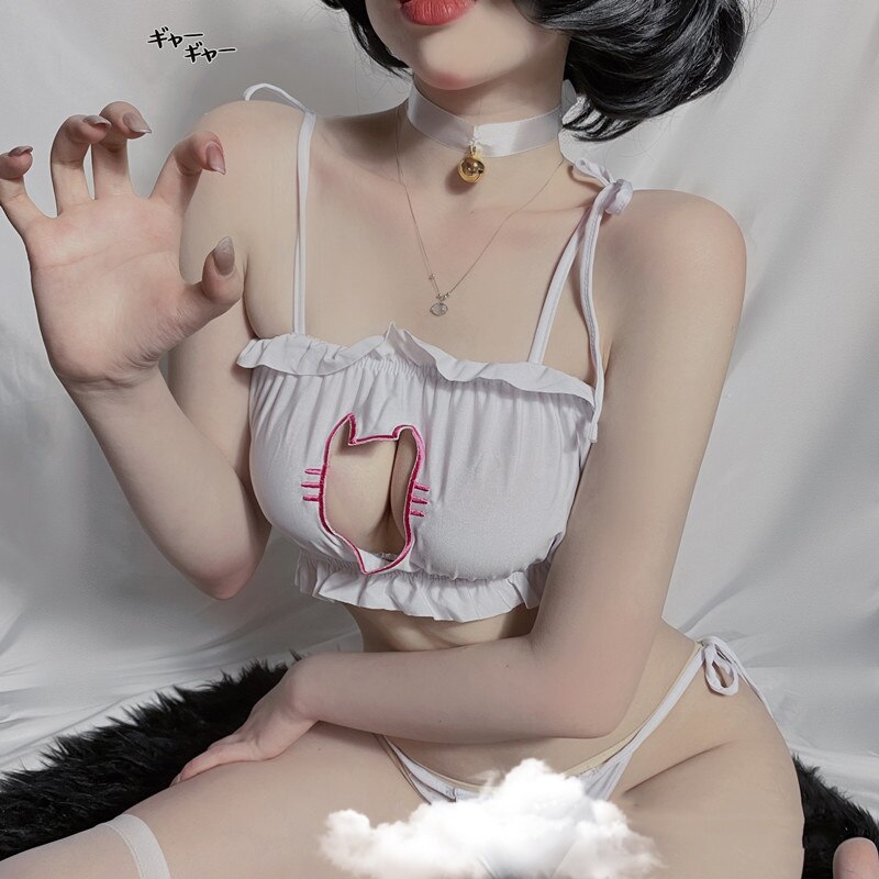 Japanese Kawaii Women Sexy Cat Cosplay Underwears Bra Brief Set Cartoon Cute Maid Outfit Lolita Set Underwear Sexy Lingerie