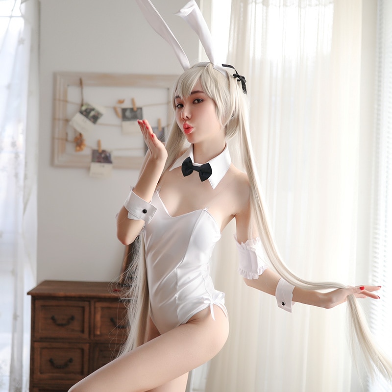 Sexy Bunny Girl Anime Cosplay Halloween Costumes for Women Bunny Suit White Jumpsuit Catsuit Christmas Lingerie Maid Costume