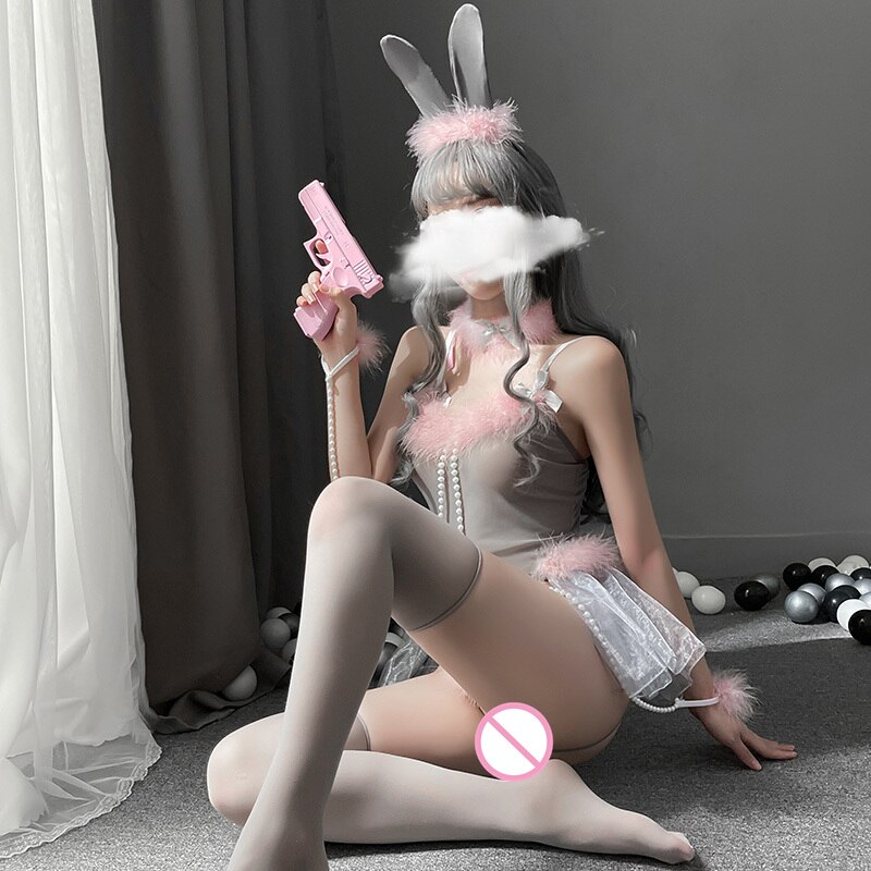 Sexy Cosplay Bunny Girl Outfit Black Pink Japanese Pearl Anime Rabbit Uniform Porno Party For Women Sex Lingerie Miniskirt suit
