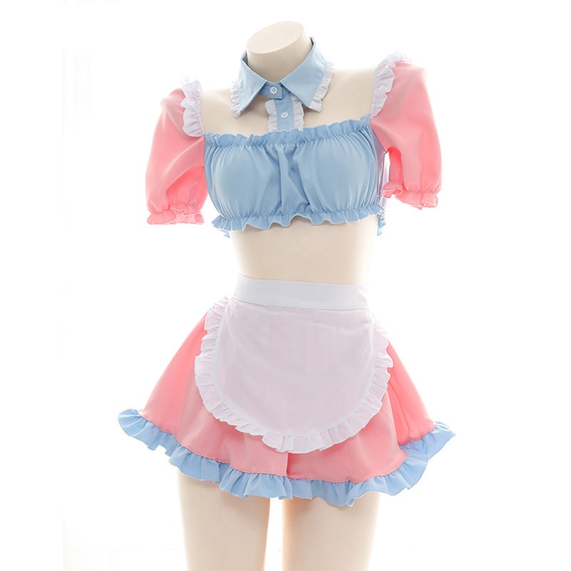 Lolita Cute Cosplay  Sweet Outfit Cute Pink Blue School Girl Costumes for Female Mini Skirt Uniform Charming Kawaii Maid Suit