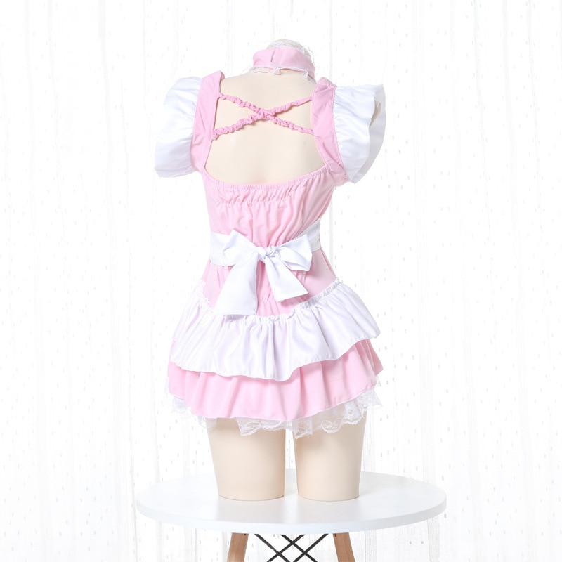 Lolita Dress Cute Pink Ruffle Maid Outfit Japanese Girl Cosplay Sexy Costumes Daily Apron Uniform Skirt Set Kawaii Nightdress