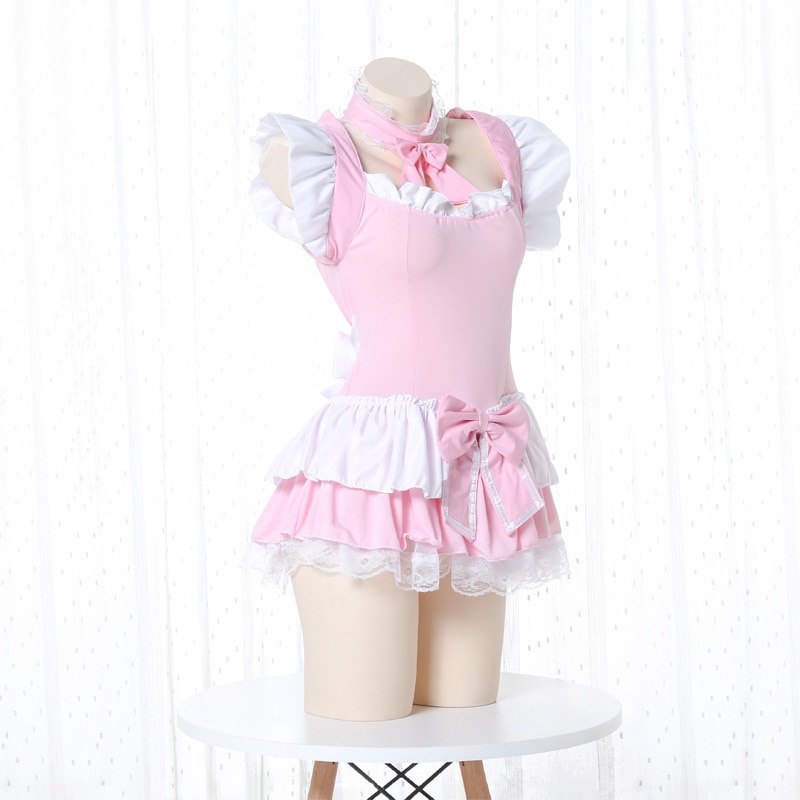 Lolita Dress Cute Pink Ruffle Maid Outfit Japanese Girl Cosplay Sexy Costumes Daily Apron Uniform Skirt Set Kawaii Nightdress