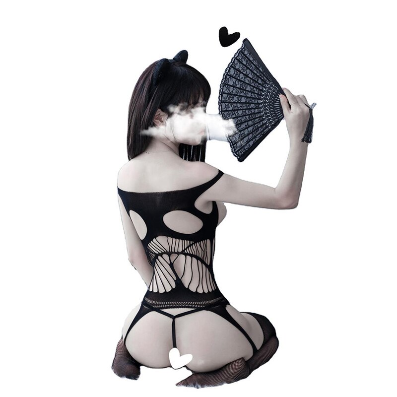 Sexy Lingerie costumes Lace Off Shoulder Fishnet Bodysuit Women Topless Mesh Sex Clothes Perspective Open Crotch Body Stockings