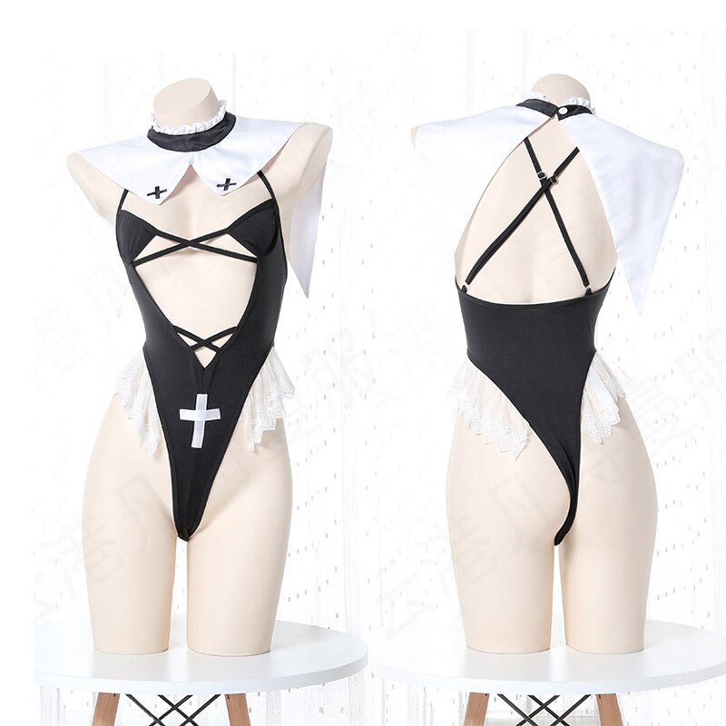 Sexy Lingerie Lolita Cute One Piece Swimwear Sukumizu Sister Lingerie Sexy Body Suit for Women Nun Cosplay night club suit