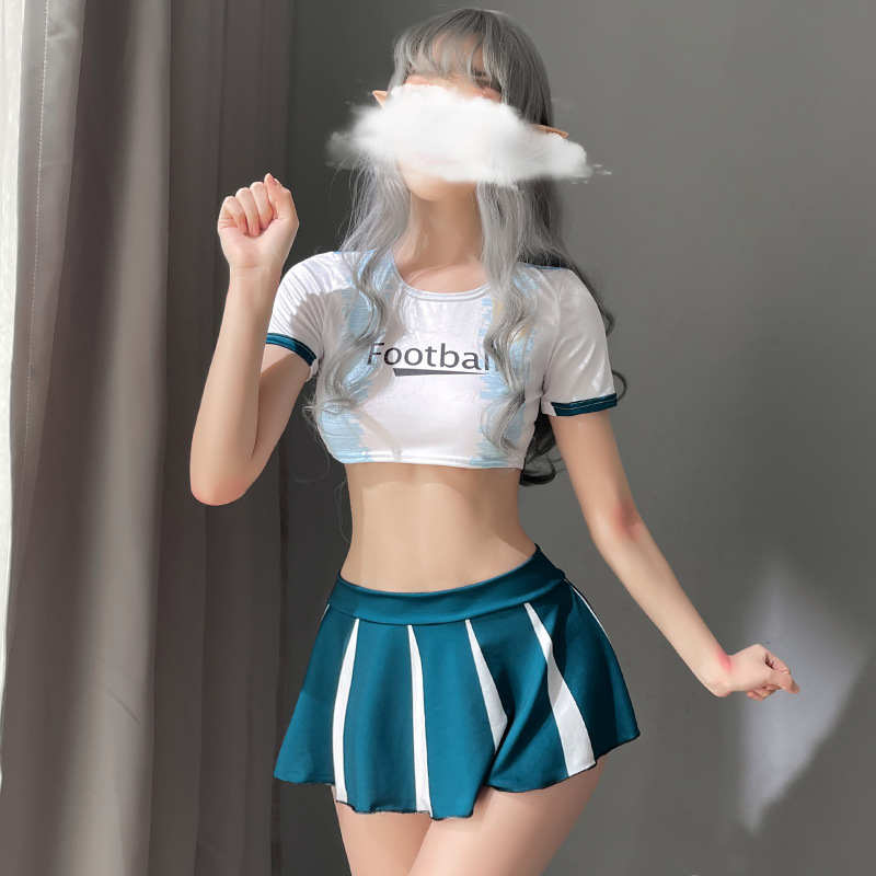 Sexy Lingerie Dynamic Football Baby Split Cheerleading Uniform cosplay Contrast Short Sleeve And Hip Pleated Print Skirt Suit