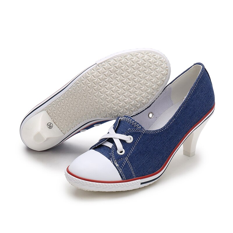 2021 Pumps Denim High Quality Shallow Mouth Women's Shoes High Heel 8CM Canvas Student Shoes Women New Board shoes size 34-41