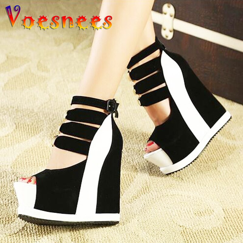 2021 Summer New Genuine Women Platform Sandals Wedges High heel 14cm Peep Toe Mixed Colors Sweet Woman Shoes Sexy Ladies Shoes