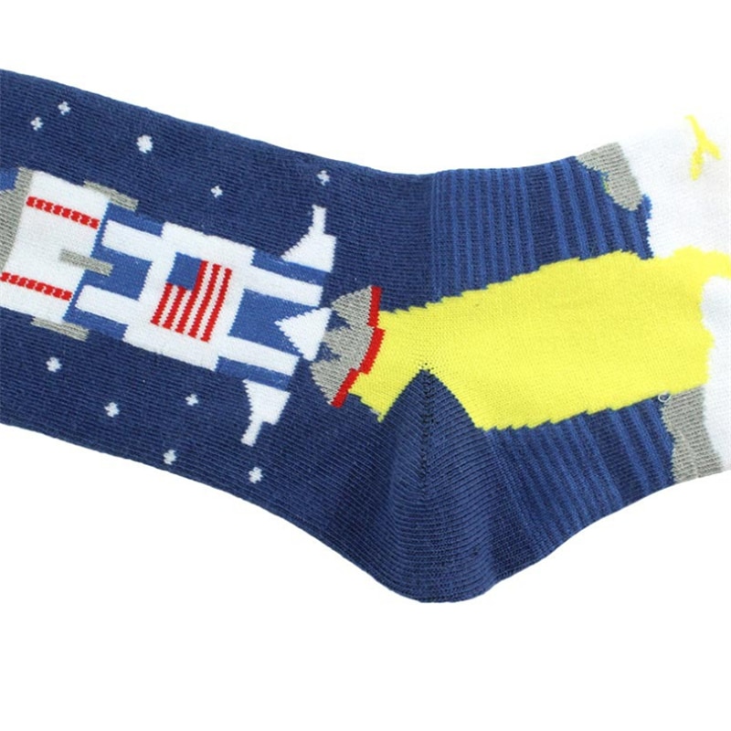 New Graphic Cotton Socks Men Hamburg Rocket Astronaut Volcanic Poker Chili Print Happy Street Sock Men Long