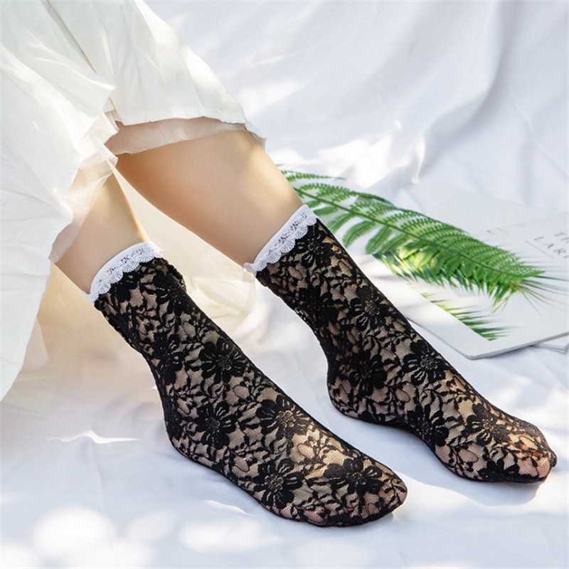 Sexy Lace Socks 1 Pair Retro Floral Soft Cute Short Socks Women's New Japanese Korean Breathable Thin Creative Casual Sock