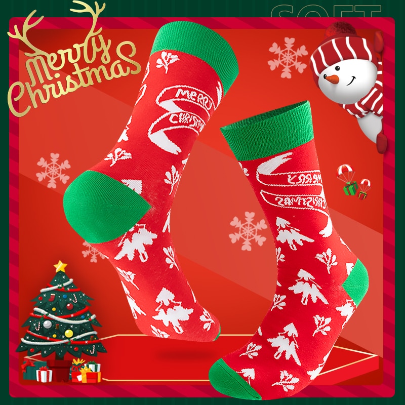 Cute Animal Design Deer Christmas Socks Woman Funny Calf Socks Snowflake Christmas Tree Print Men Socks New Year Gift Thick Warm