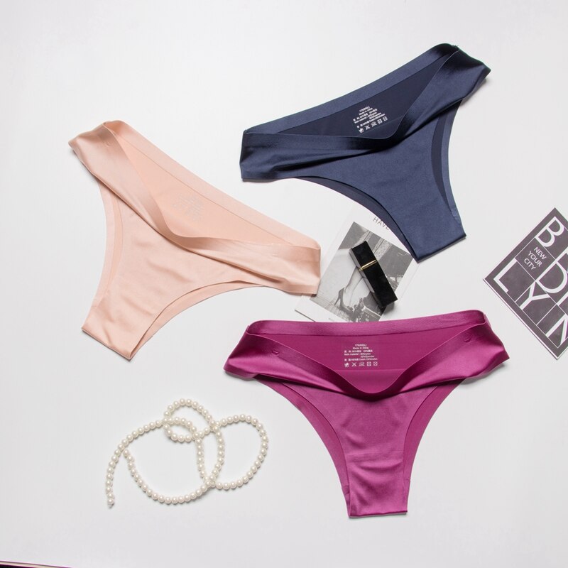 Seamless Panties Women Briefs Nylon Ultra-thin G-string Thongs Low Rise Lingerie Ice Silk Briefs Lady Girls Underwear Plus Size