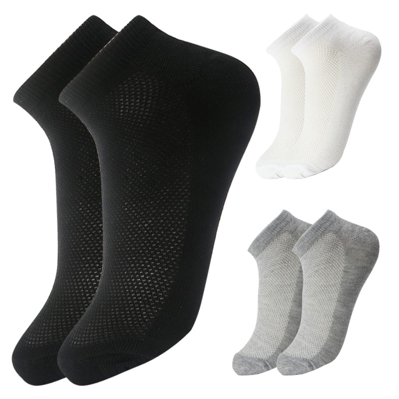 8 Pairs Breathable Men's Socks Short Ankle Elastic Solid Color Mesh High Quality Cotton Business Black White Women's Sock Unisex