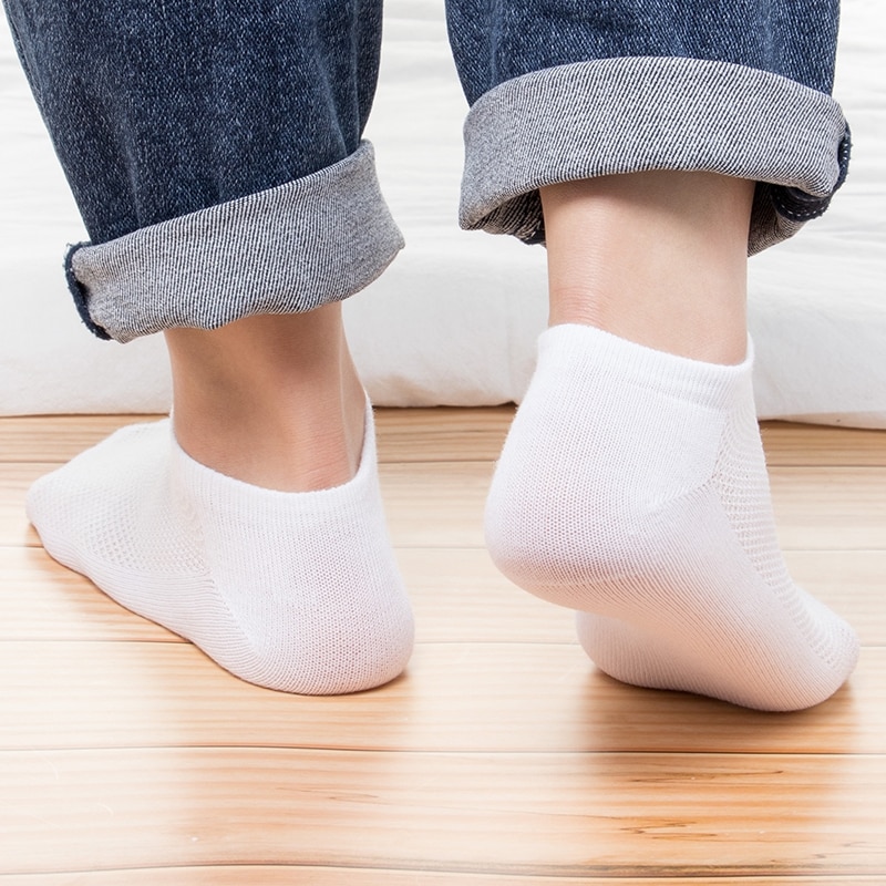 8 Pairs Breathable Men's Socks Short Ankle Elastic Solid Color Mesh High Quality Cotton Business Black White Women's Sock Unisex