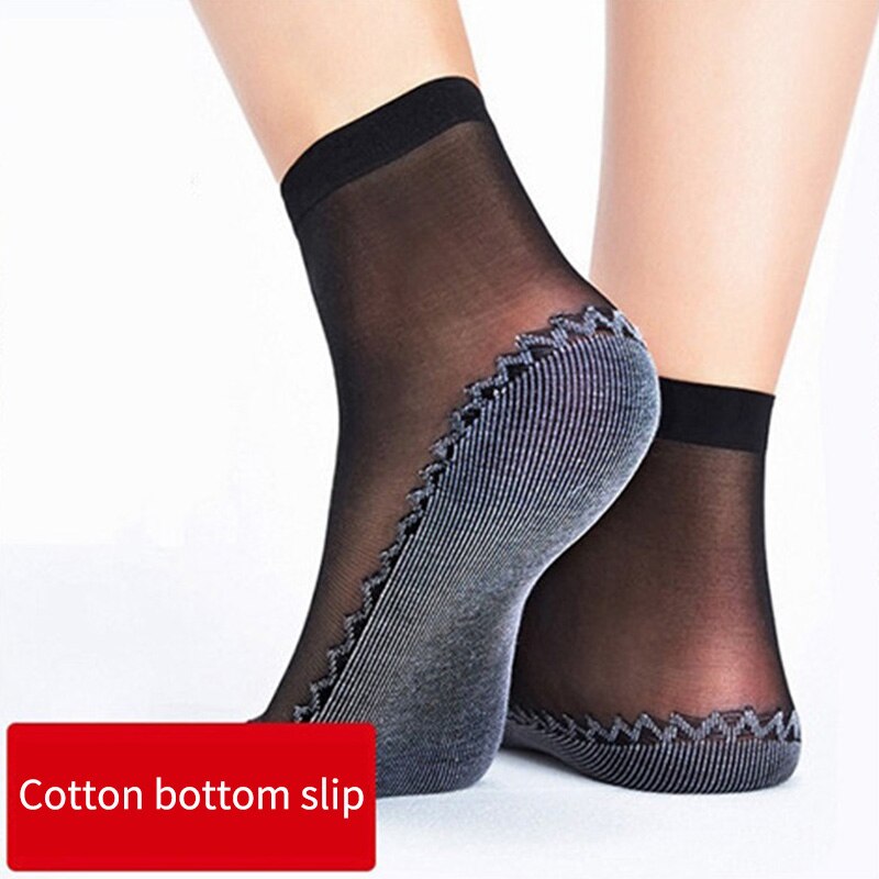 4/10 Pairs Summer Women Soft Socks Casual Non-Slip Bottom Splice Fashion Transparent Ladies Girls Breathable Thin Silk Socks