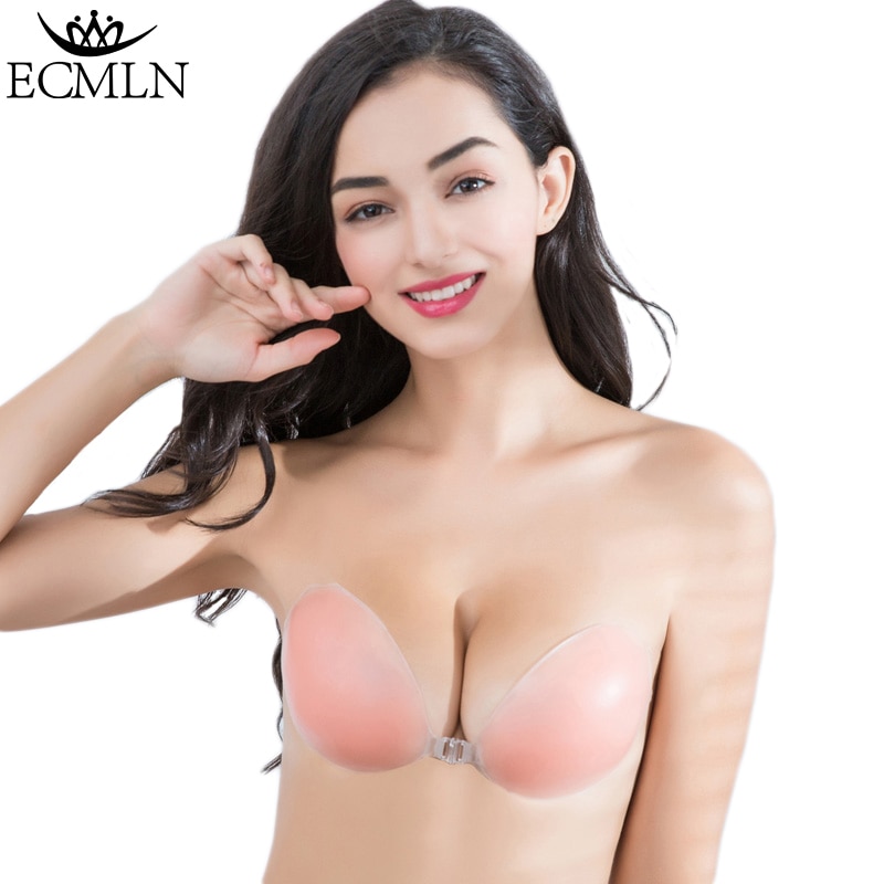 ECMLN Silicone Bra Self-adhesive Stick On Gel Push Up Strapless Backless Invisible Bras Women Seamless Underwear