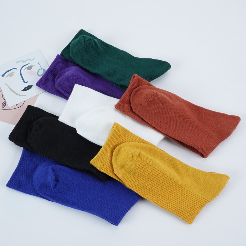 Japanese Korea High School Girls High Socks Loose Solid Colors Double Needles Knitting Cotton Crew Long Socks Women Fashion