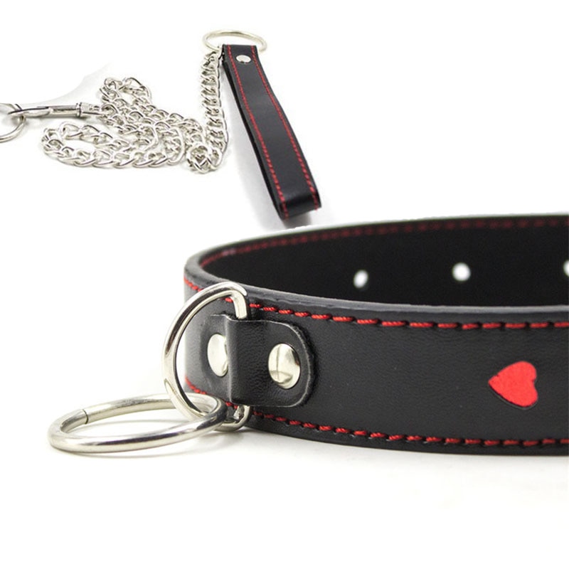 BDSM Collar Bondage red heart Leash ring steel chain adult slave Sex Toys For lover role play Posture Spreader,cosplay Erotic