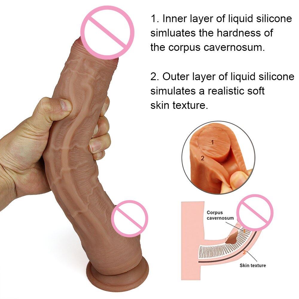 Huge Dildo Erotic Soft Double-layer Silicone Long Dildos Realistic Penis Suction Cup Dick Anal Orgasm Adult Sex Toys for Woman