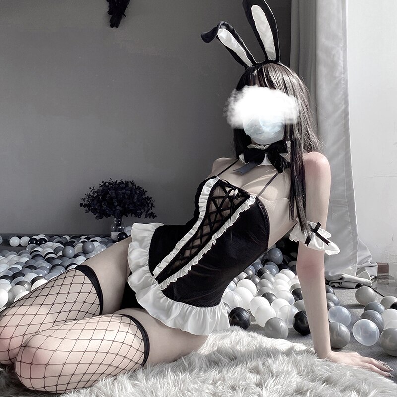 Newest Sexy Cosplay Costumes Black Velvet Bunny Girl Japanese Anime Rabbit Uniform Porno Party Outfit For Women Sex Lingerie