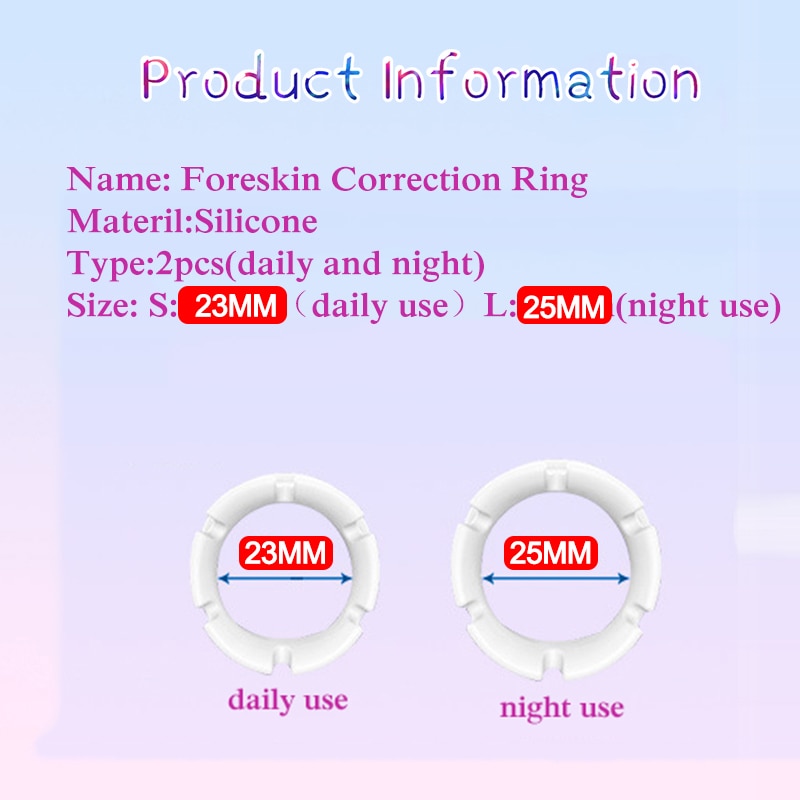 2PCS Reusable Foreskin Correction Ring Cock Ring Foreskin Repair Ring Penis Delay Ejaculation Sex Toys for Men Glans Ring