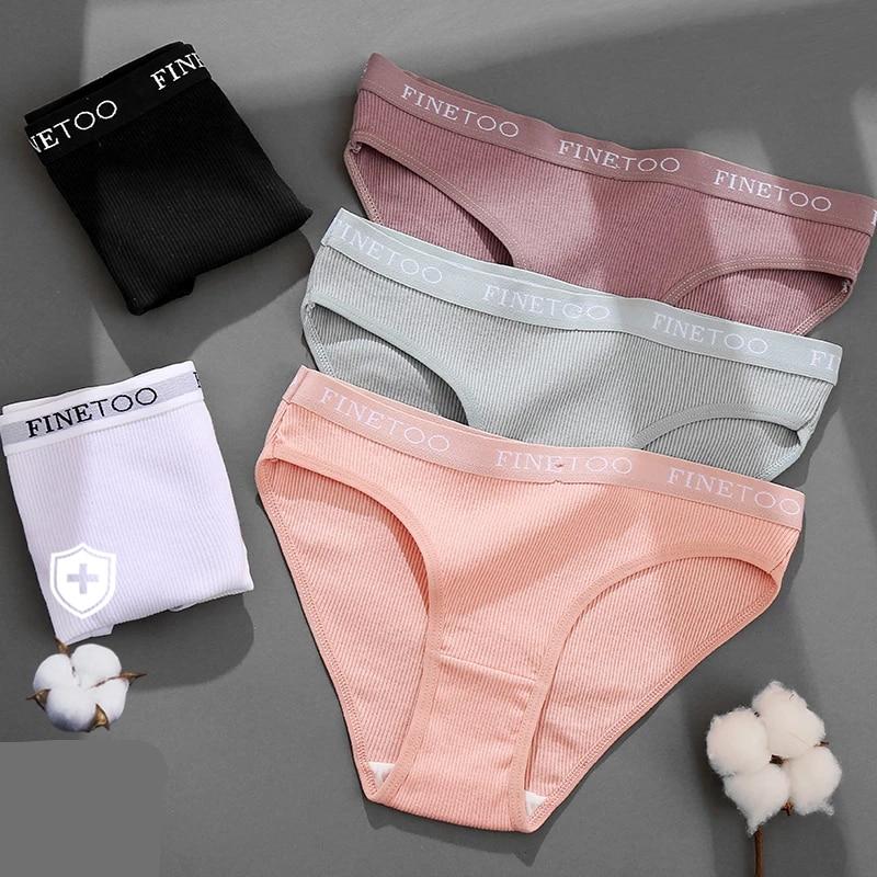 FINETOO 3PCS/Set Women Cotton Underwear Pantys Lingerie Letter Underpants Ladies 9 Solid Colors M-XXL Woman Sexy Panties Briefs