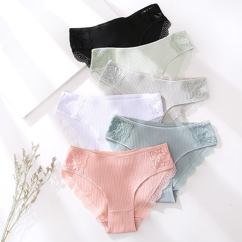 M-XXL 3PCS Cotton Underwear Women's Panties Set Comfort Underpants Floral Lace Briefs For Woman Sexy Low-Rise Pantys Intimates