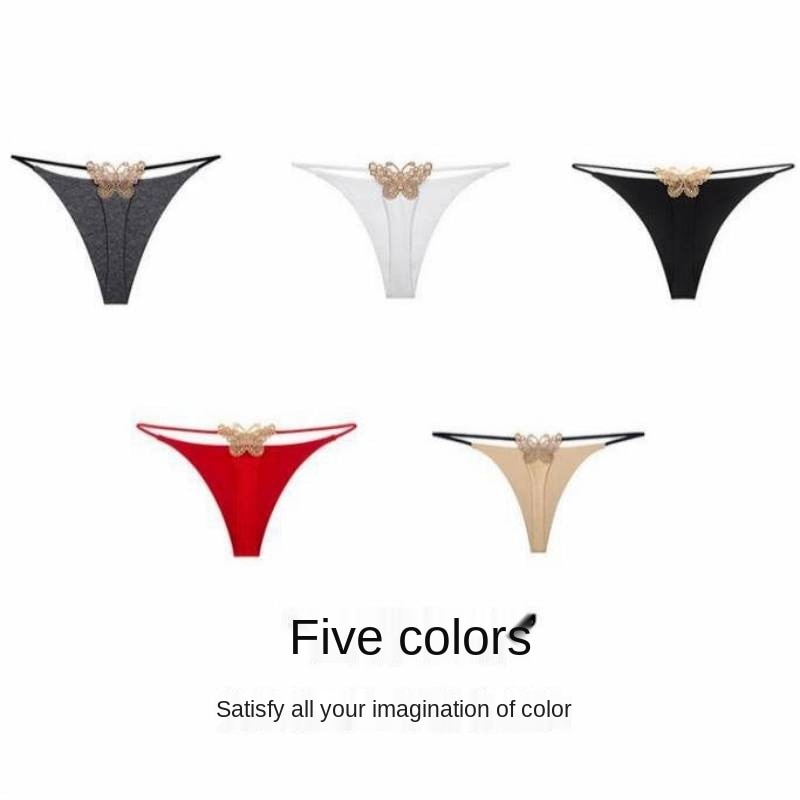 New Double-Layer Thin Strap Sexy Thong Butterfly Embroidery Low Waist Sexy Bikini Pure Cotton T-Shaped Panties  panties sexy