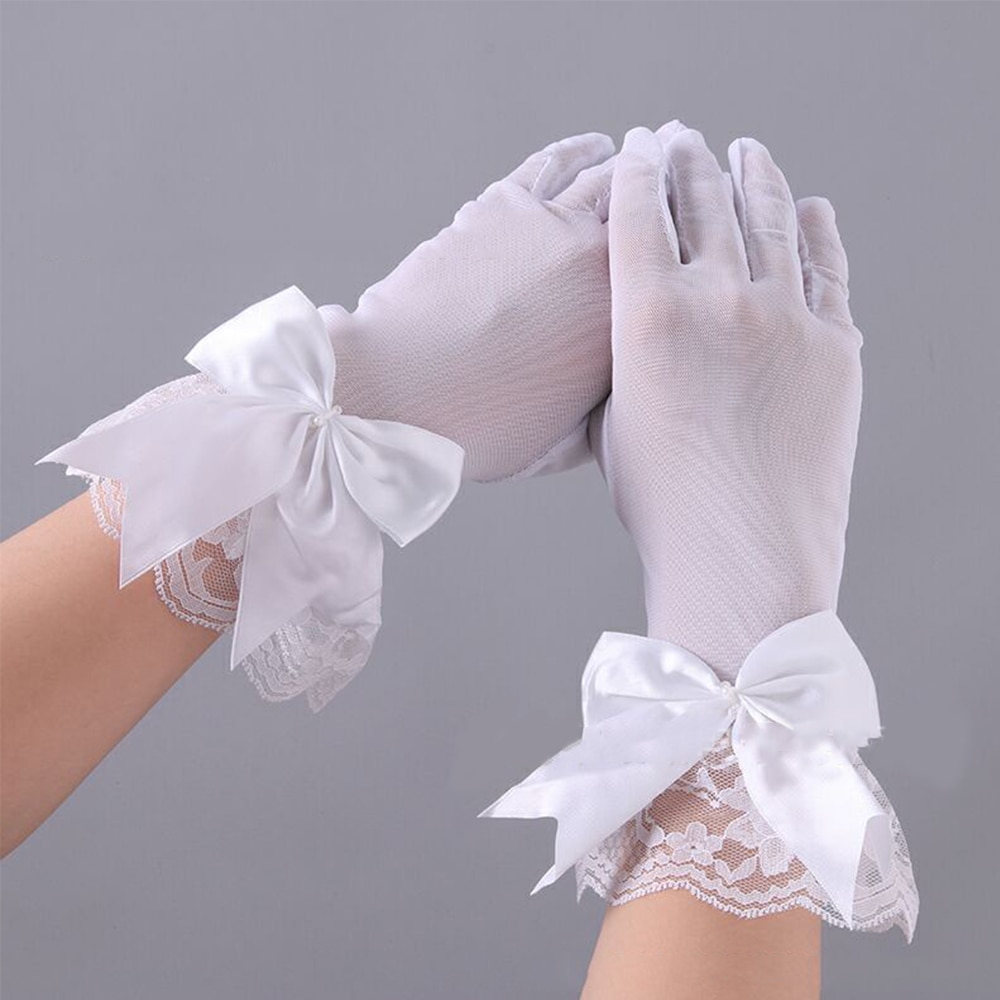 Women Lace Mesh Gloves Ladies White wrist gloves Large Bow Knot Marriage Glove Party Cosplay Accessories
