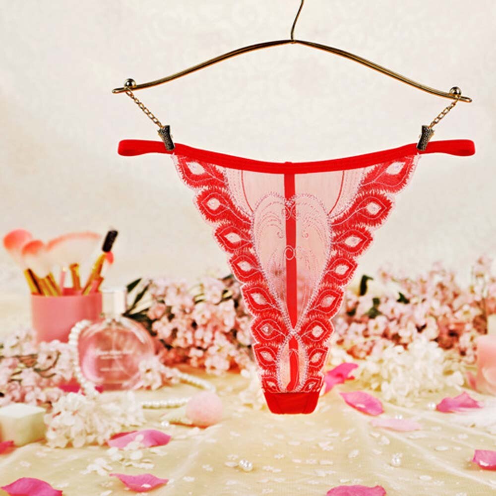 Middle-Rise Lace Panties Women Transparent Mesh Embroideric T-Back Female Thin Belt Bandage G String Thong Underwear