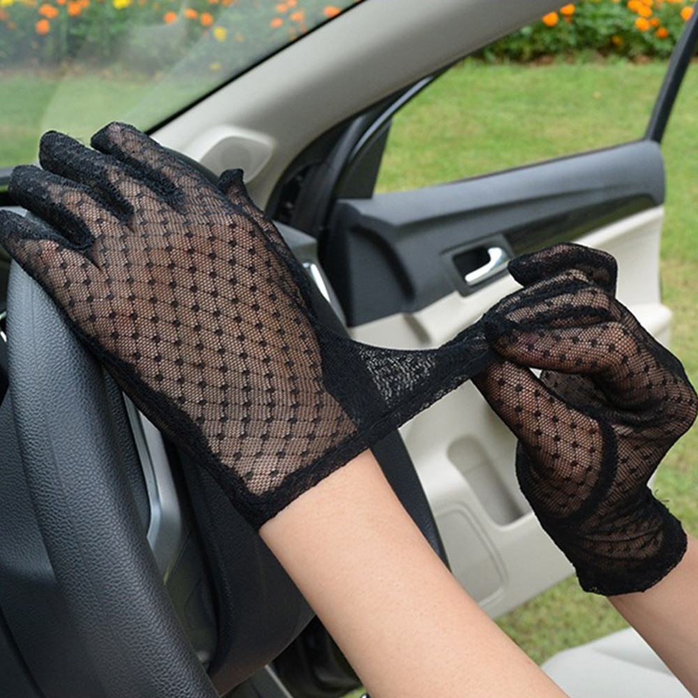 2022 New Summer Gloves Women Sexy Lace Mesh Black Drivng Gloves Anti Uv Sunscreen Full Finger Elegant Lady Dance Gloves