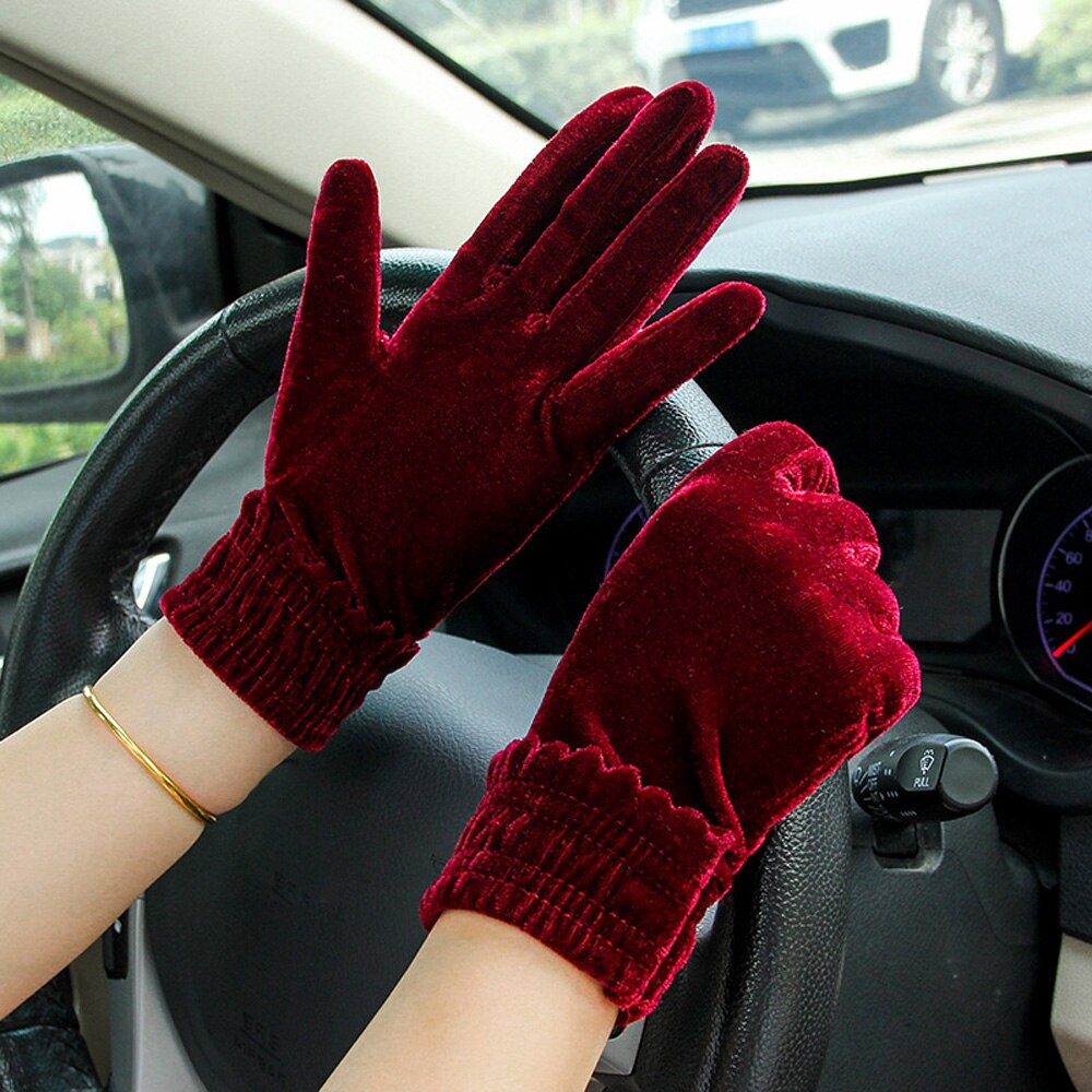 Fashion Show Elastic Flannel Driving Mittens Women's Gold Velvet Thin Winter Warm Outdoor Sports Fitness Cycling Gloves