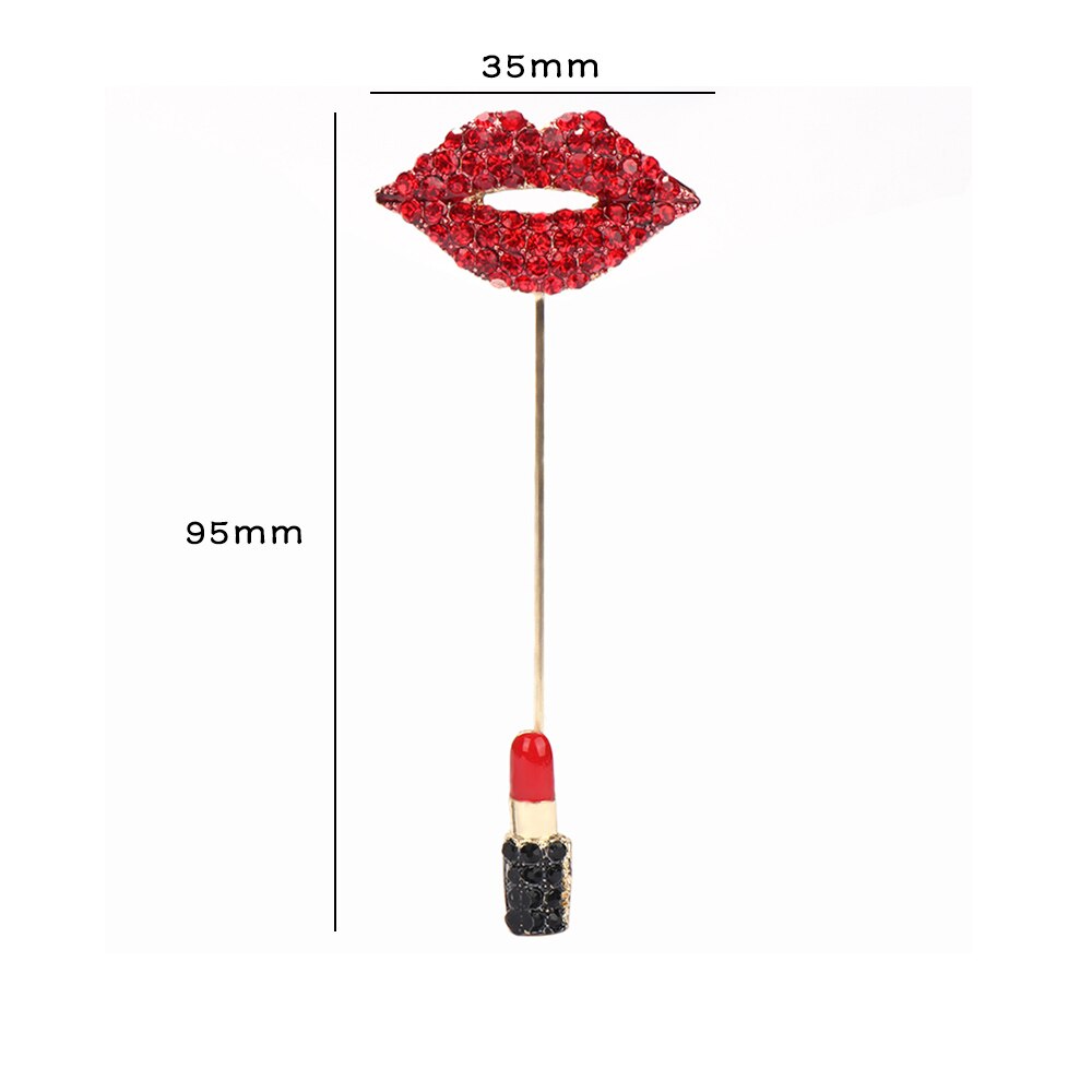 1pc Crystal Red Lipstick Brooches Enamel Pin Jackets For Women Accessories Pins Rhinestone Lapel Pin Kiss Red Jewelry