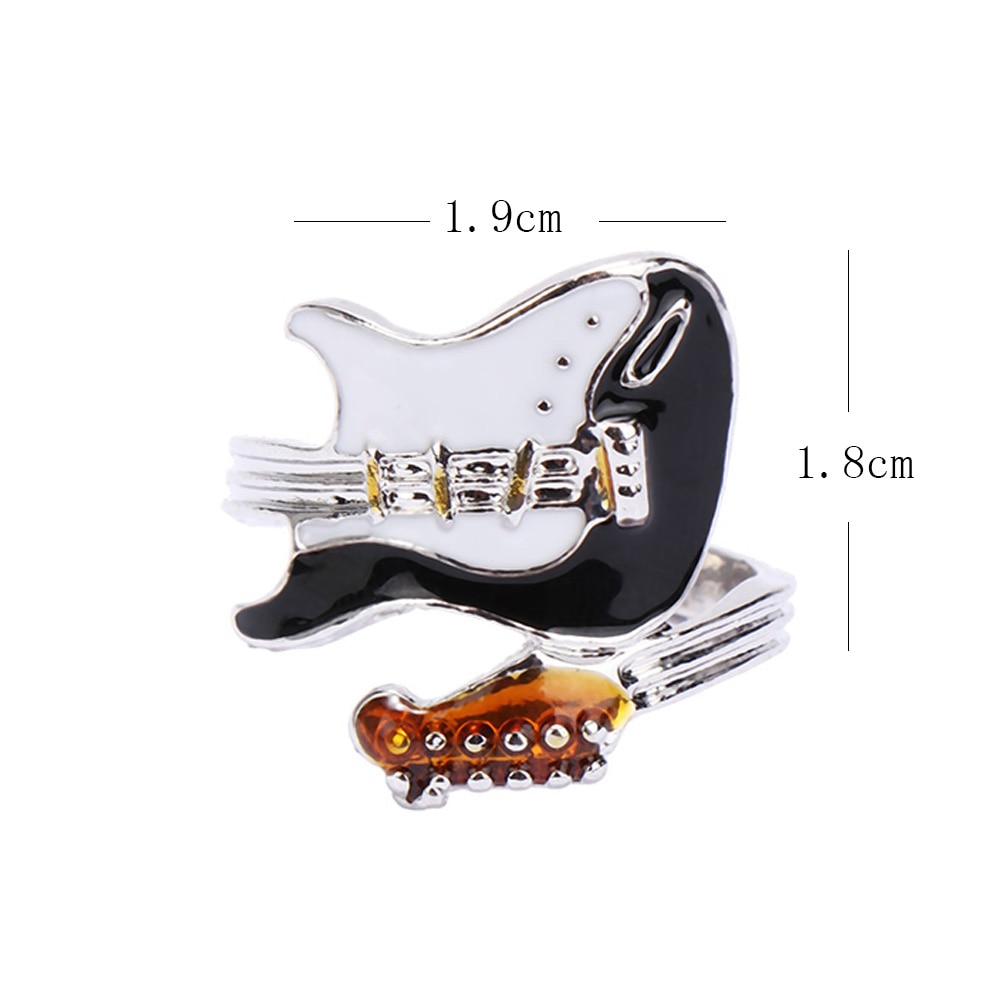 Punk Style Personality Exaggeration European Lovers' Black White Color Oiled Guitar Ring Jewelry