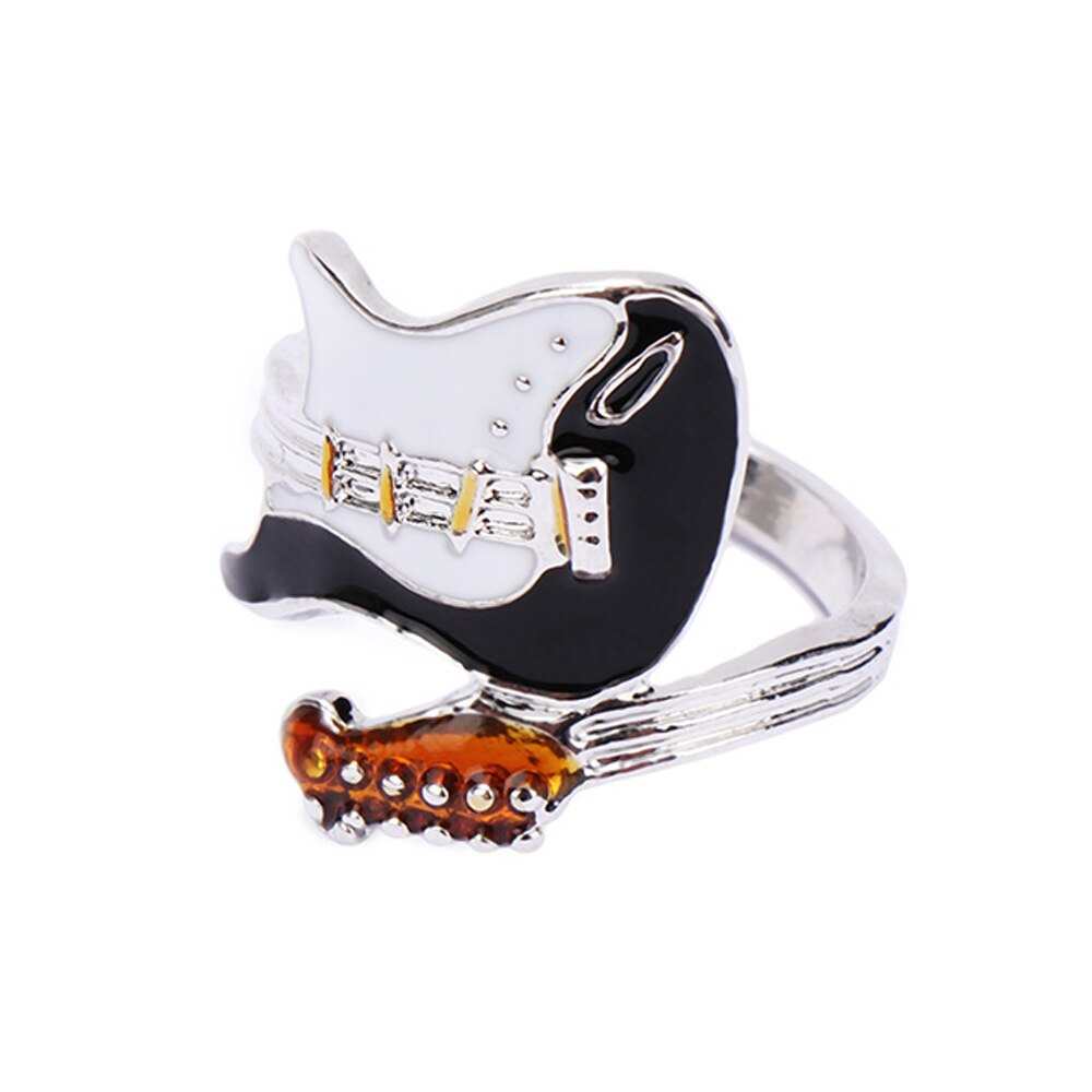 Punk Style Personality Exaggeration European Lovers' Black White Color Oiled Guitar Ring Jewelry