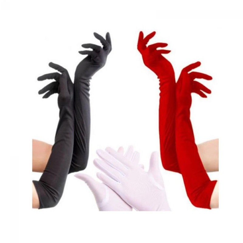Classic Adult Black White Red Grey Skin Opera/Elbow/Wrist Stretch Satin Finger Long Gloves Women Flapper Gloves Matching Costume