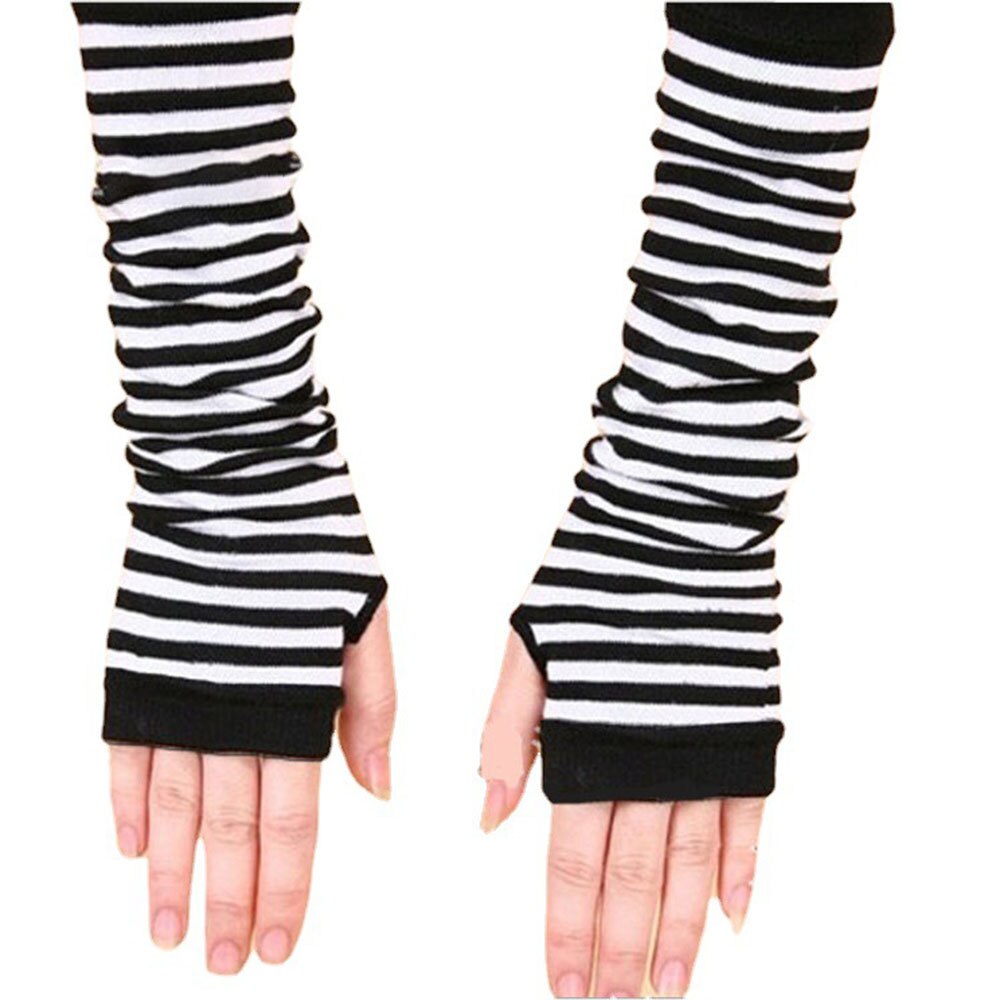 Fashion Women Emo Gloves Lady Striped Elbow Gloves Warmer Knitted Long Fingerless Gloves Elbow Mittens Christmas Acces Gift 2022